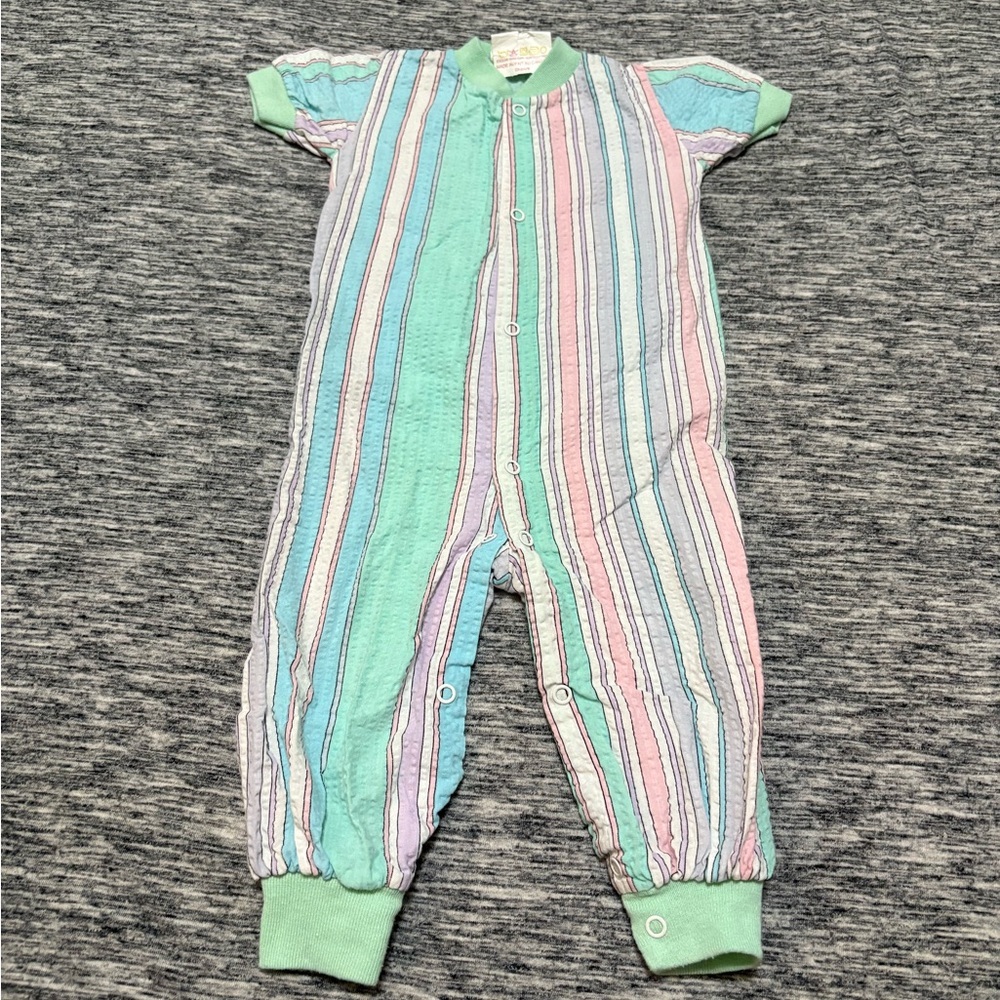 Vintage Searsucker Babies Romper Jumpsuit 3-6m